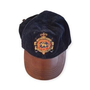 Polo by Ralph Lauren Navy Corduroy Cap with Beige Leather Brim